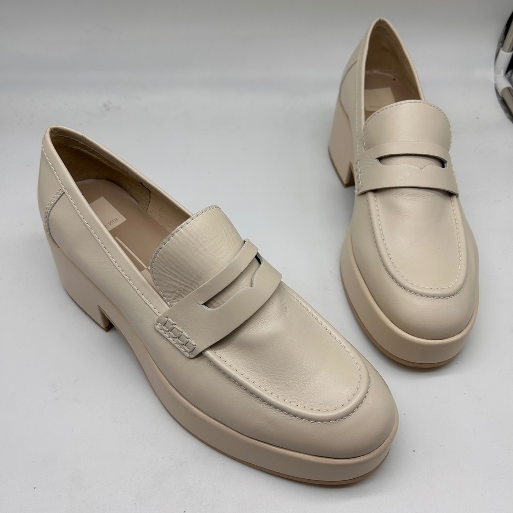Dolce Vita Yanni‎ Cream Leather Platform Penny Loafers Block Heel Womens 11
